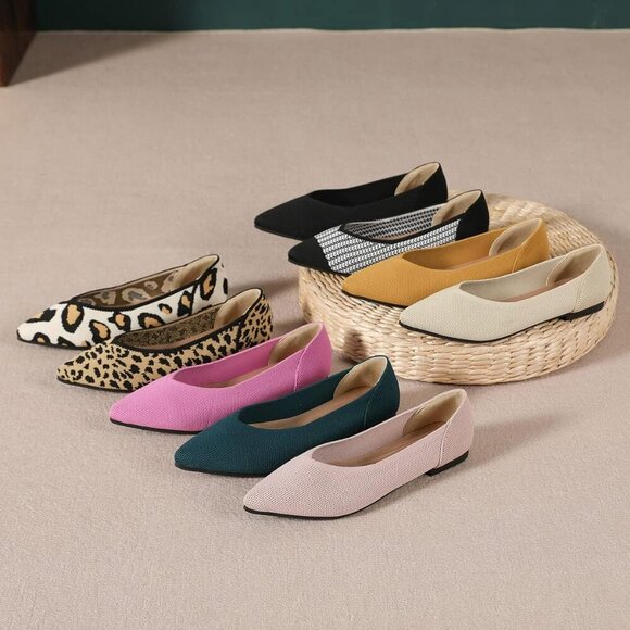 Women's Green Casual Dressy Ballet Pointed Toe Leopard Flats Mesh Office Shoes - Picture 6 of 6